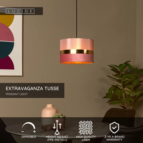 Lucide EXTRAVAGANZA TUSSE - Pendant light - Ø 30 cm - 1xE27 - Pink - USP